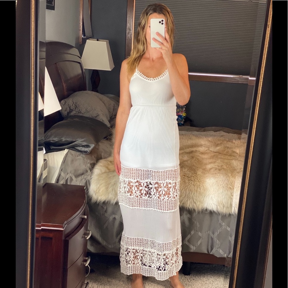 Gianni Bini White Sleeveless Crochet Long Maxi Dress, XS
